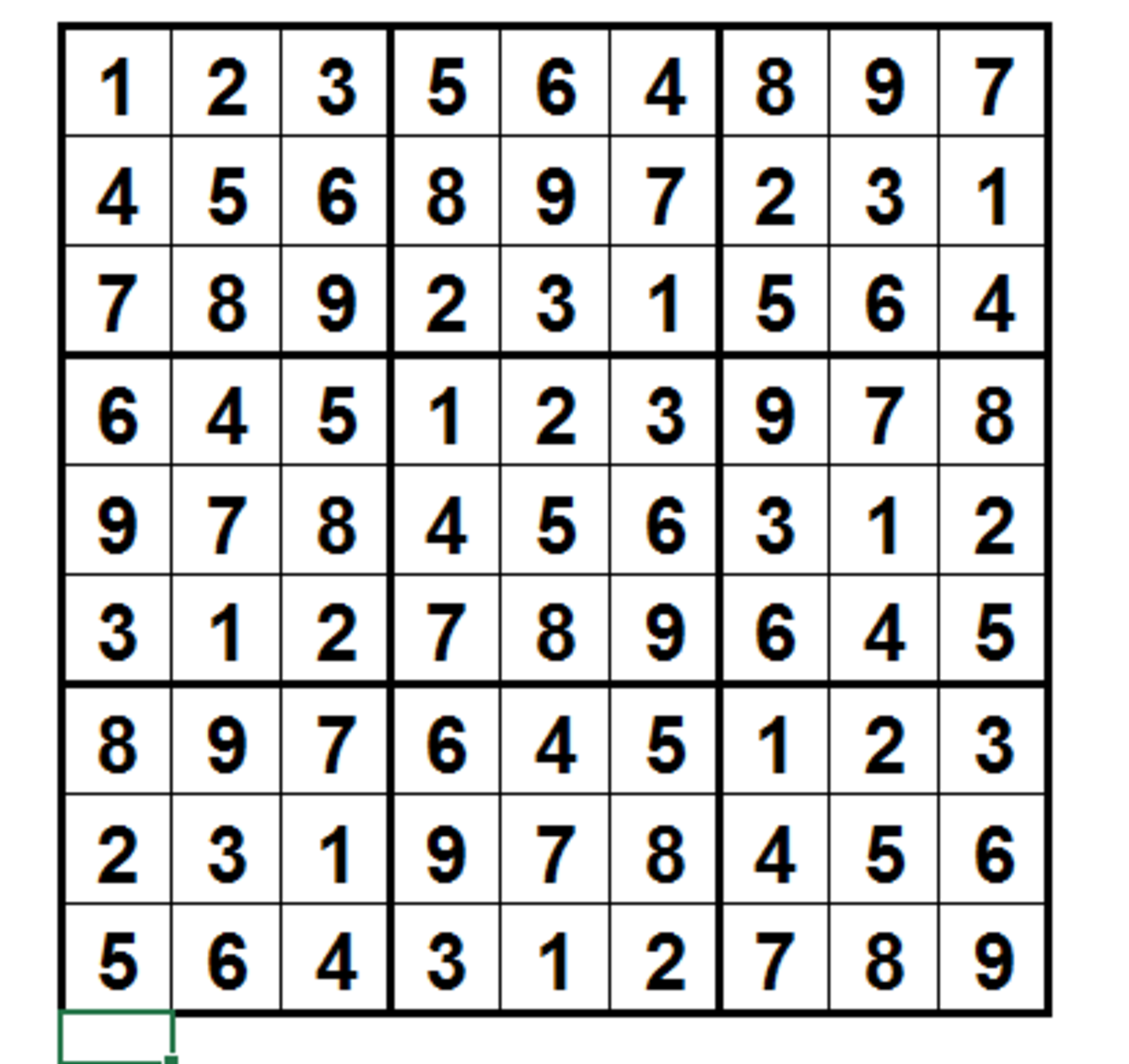 Figure 1. There are no \(R_A\)'s in this 9-by-9 sudoku.