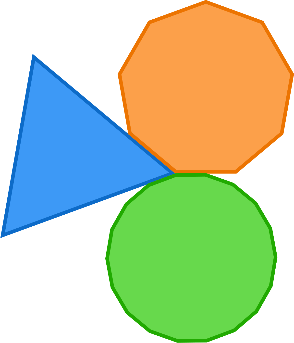 We can arrange a triangle, \(9\)-gon and \(18\)-gon in the following manner. However, their numbers of sides are not in arithmetic progression.