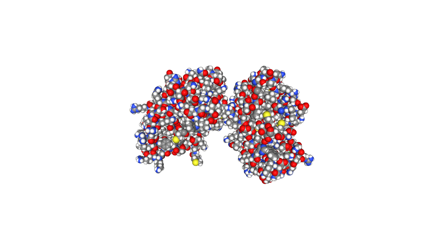 The crystal structure of a protein, each sphere represents a single atom