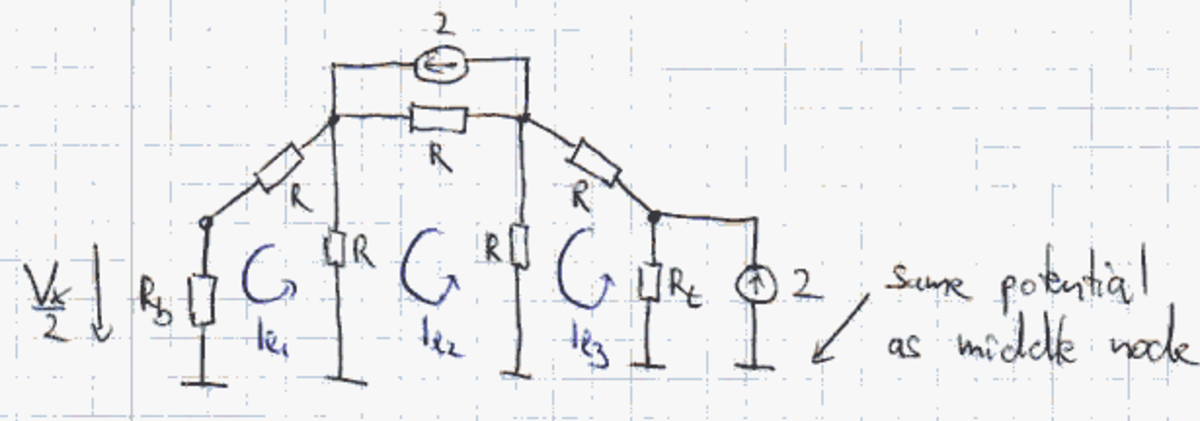 Right half of the simplified network with loop currents (blue)