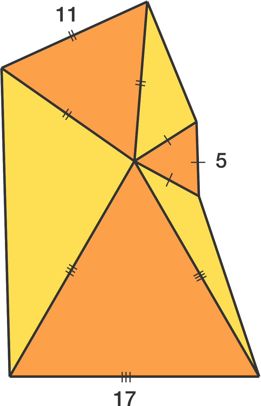 What's the perimeter of this hexagon made of 6 triangles with integer side lengths?