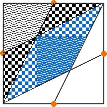 The kite shape and the two triangles exactly fill up the blue area.